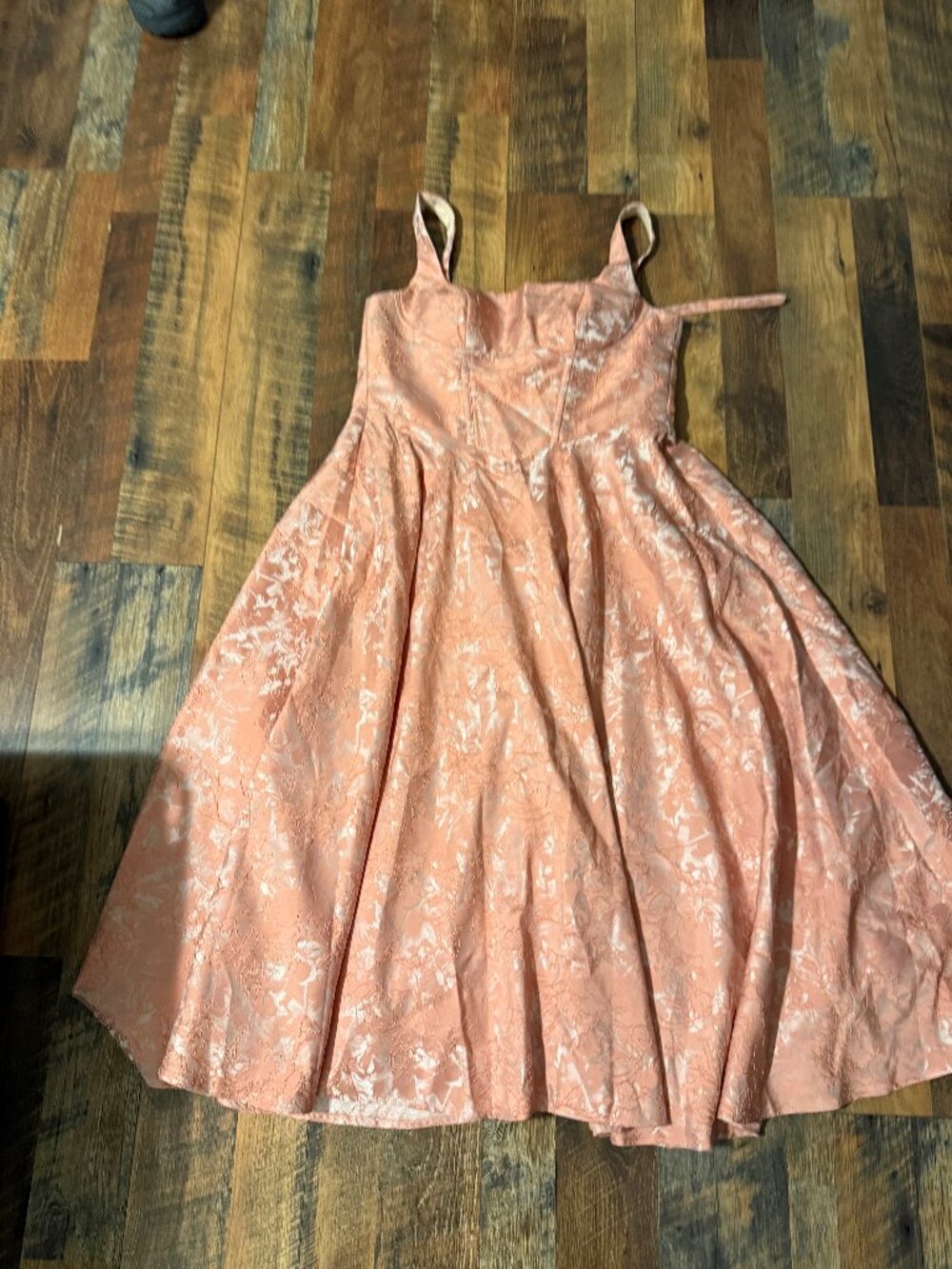 Women’s Size 6 Peach Floral Jacquard Formal Gown Corset Tie Back Custom Dress NW